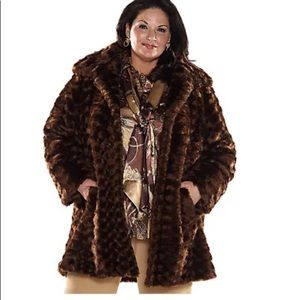 Large Dennis Basso beautiful mid length faux mink coat.